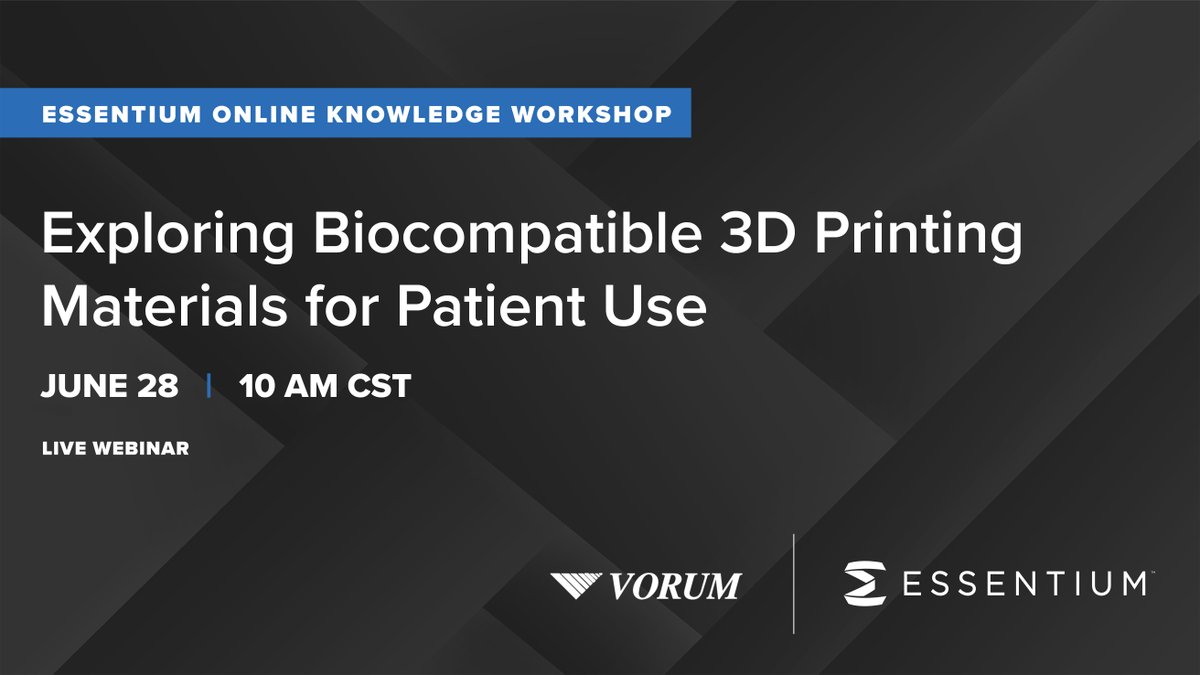 Essentium3D's tweet photo. Join @Essentium3D and @VorumResearch as we examine the results of biocompatibility tests done on Essentium materials and how to select materials for your orthosis or prosthesis. Grab your spot today! https://t.co/MKY1rxFiQF

#AdditiveManufacturing #3DPrinting https://t.co/dg9PfJgPqy