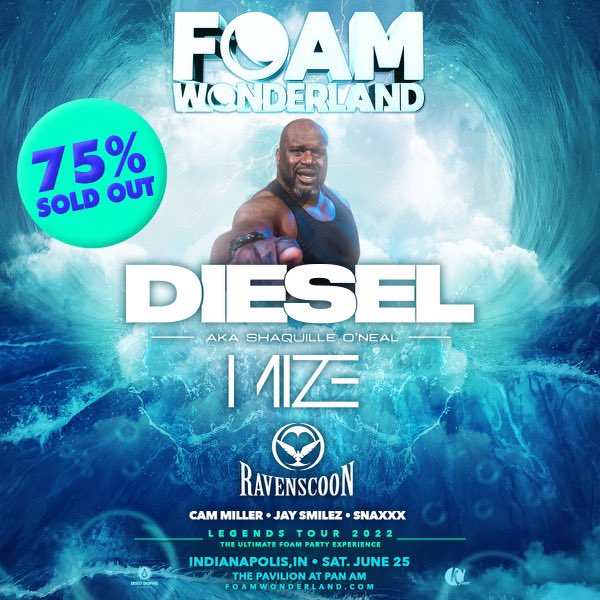 *SELL OUT ALERT* 

Tickets are almost sold out for the world’s largest DJ Shaquille O' Neal aka <a href="/djdiesel/">DJ Diesel</a> headlining TOMORROW at The Pavilion at Pan Am. 🤯 Plus heavy support by Mize, Ravenscoon, &amp; more 🔊

Click the link in our bio or here bit.ly/FoamIndy2022. #DowntownIndy