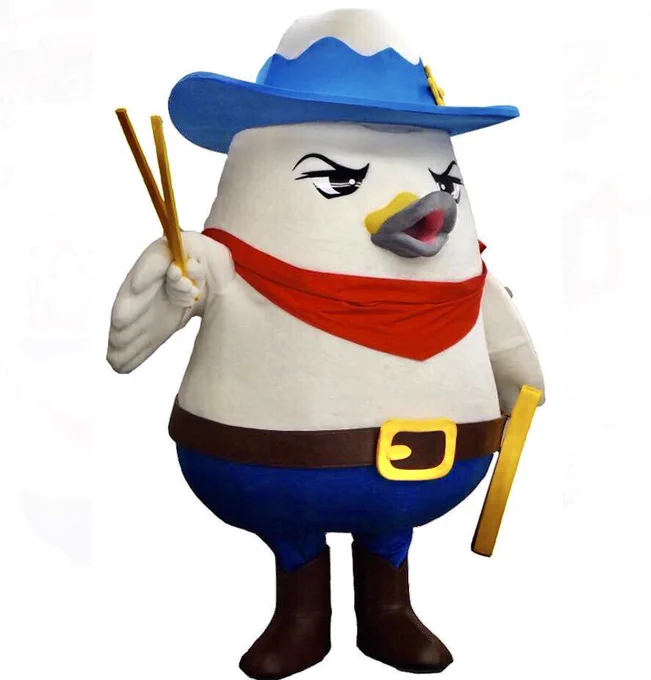 Maigana-kun, a mix of a mountain and a swan who is a sheriff with chopsticks instead of a gun, is the agricultural mascot for Tottori, Japan. 