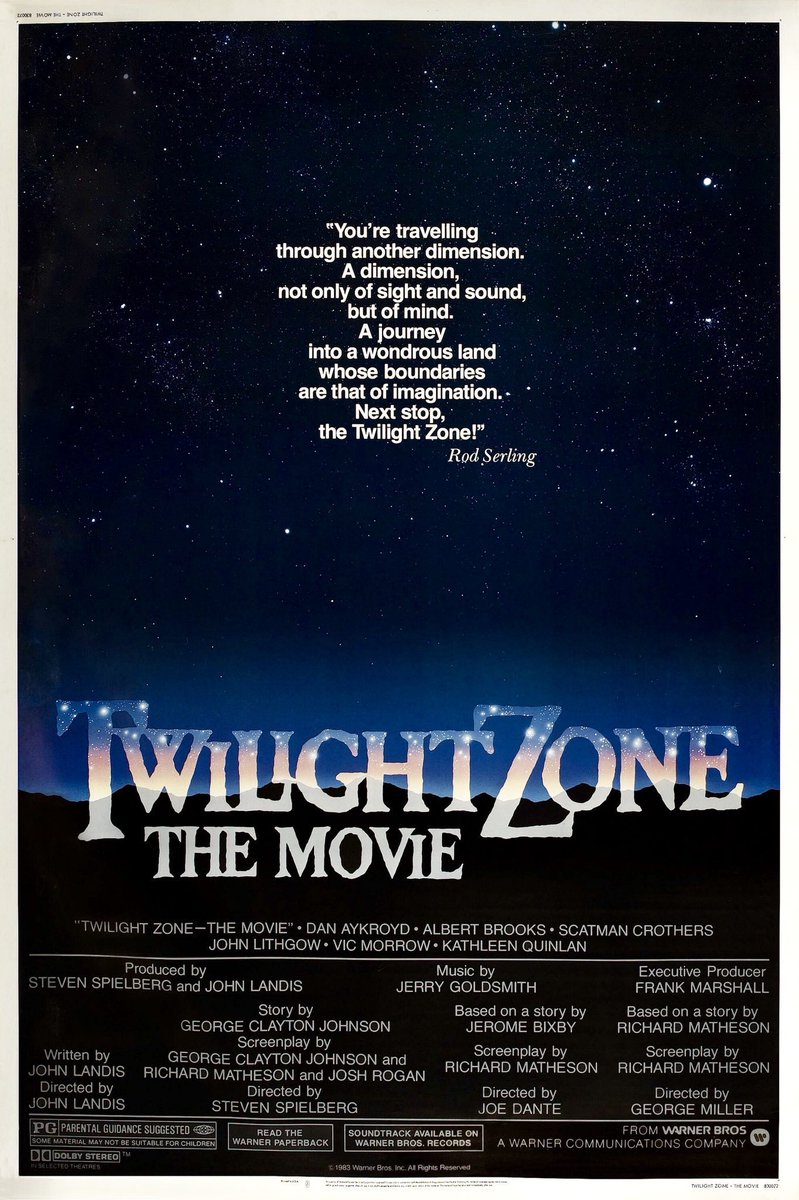 FilmNewsNos's tweet photo. 🎬MOVIE HISTORY: 39 years ago today, June 24, 1983, the movie ‘Twilight Zone: The Movie’ opened in theaters!

#VicMorrow #DougMcGrath #CharlesHallahan #StephenBishop #ScatmanCrothers #MartinGarner #KathleenQuinlan #NancyCartwright #DickMiller #JohnLithgow #AbbeLane #AlbertBrooks https://t.co/FyeMWmzWyq