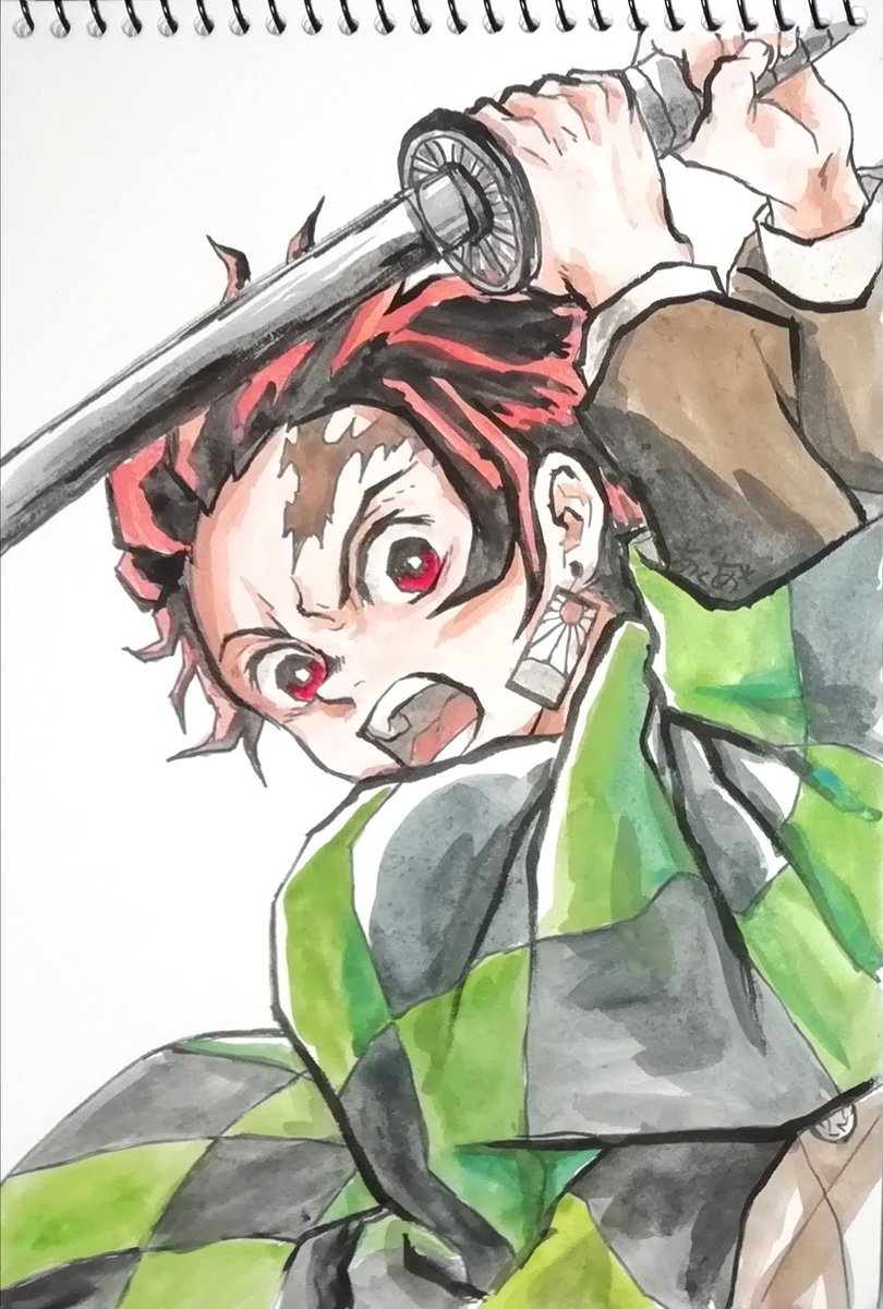 (あくあ*)さんがTwitterに投稿した竈門炭治郎(鬼滅の刃)のイラスト。