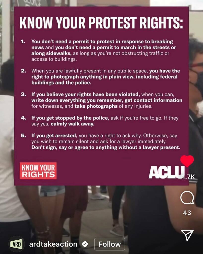 Peacefulli_inc's tweet photo. Know your protest rights. Thanks to @ardtakeaction @aclu_nationwide #roevwade #protest #knowyourrights https://t.co/Cgk1aijiP5 https://t.co/MDLdLgI2i7