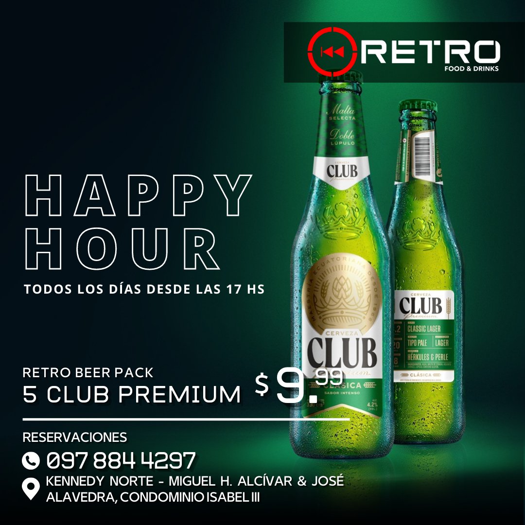 DrinksRetro's tweet photo. El HAPPY HOUR más bacán de Guayaquil está en @DrinksRetro!

5 CLUB PREMIUM × $9.99

⏰ Martes a sábados desde las 17:00.
➡️ Kennedy Norte - Av. Miguel H.Alcívar &amp; José Alavedra.

#ItsRetroTime #HappyHour #ClubPremium #Guayaquil #Ecuador #RetroMusic https://t.co/NiiE12Rs2O
