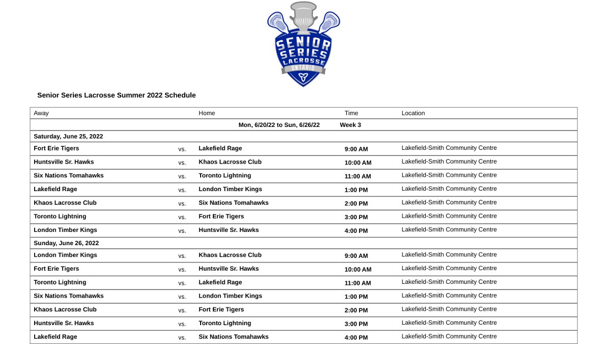Lakefield Rage kick off a full weekend of <a href="/SeniorSeriesLax/">Senior Series Lacrosse</a> action Saturday morning! #SeniorSeriesLax