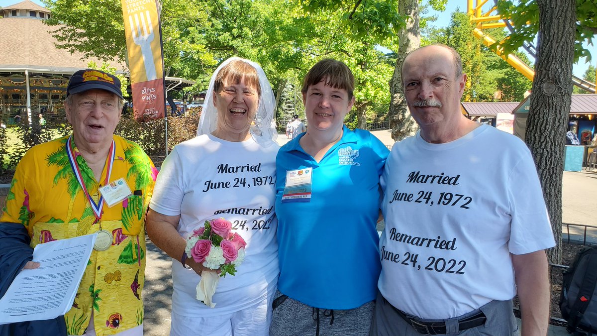 aceonlineorg's tweet photo. More of Judy & Dan Thomas' wedding renewal from the Honorable Judge Moltz in celebration of their 50th Wedding Anniversary @Kenny_Kangaroo during #CoasterCon 44 (day 5) #RideWithACE #RollerCoasterMonth #ConnectedByCoasters https://t.co/58fQlTqxDh