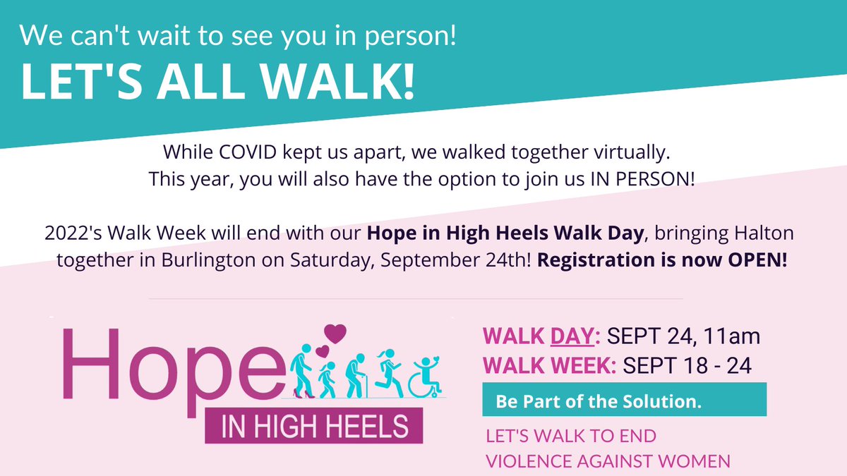 Our signature pink high heels are back! And there's nothing like the feeling of walking in them to support a cause close to your heart with #HopeinHighHeels
 
Sep 24: IN PERSON Walk Day (Burlington)
Sep18-24: virtual Walk Week

Register now: ow.ly/Mjxm50JH3pT

#HWP #endVAW