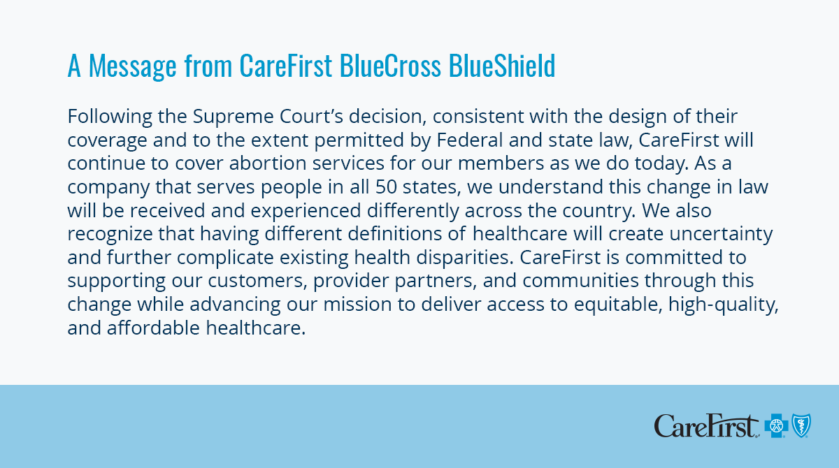 CareFirst BlueCross BlueShield is committed to supporting our customers, provider partners, and communities through this change while advancing our mission to deliver access to equitable, high-quality, and affordable healthcare. #CareFirstCares