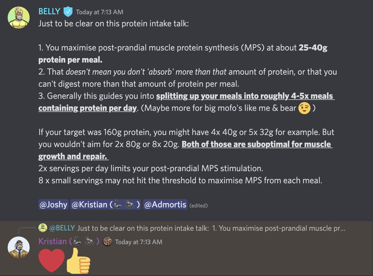 chimpflip's tweet photo. Good morning Web3 Fitfam!! Here's a little snippet from our Holder's #ShredTalk channel this morning covering protein intake per meal for muscle growth. 

This is just a snippet of the benefit of being part of the @ShreddedApes project - access to FITNESS &amp; NUTRITION PRO's. https://t.co/oHJxvtq2A8
