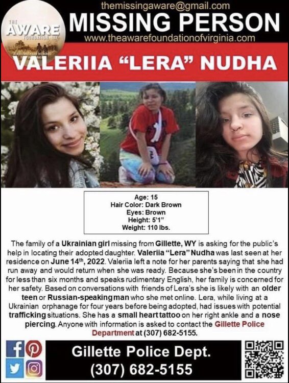 UsaMmiw's tweet photo. 🛑MISSING🛑
VALERIIA "LERA" NUDHA
15
LAST SEEN JUNE 14, 2022
GILLETTE, WYOMING
#mmiw #mmiwusa #mmiwg #missingindigenouschildren #findourmissingpoc #findourgirls #wyoming #missinginwyoming #NativeTwitter #missing https://t.co/a4WGR6X7To