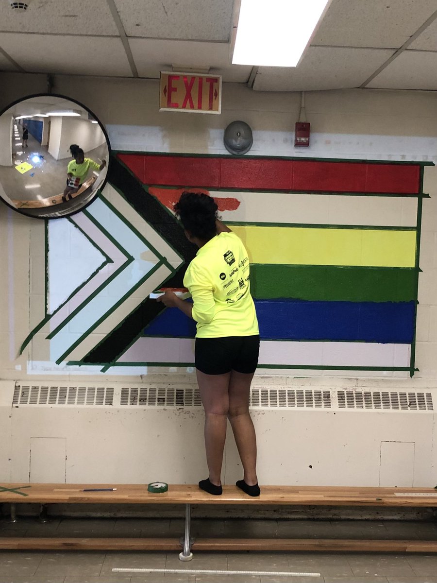 jarvistdsb's tweet photo. Wanted to get this done before #PrideWeekend and we almost did it!  97% complete!!! Supporting our #LGBTQIA students, friends and families in our space! @LC4_TDSB Go, Bulldogs, Go!  Thank you to all the #equitystudents who made this happen! Transformational space. https://t.co/yye0y1zIT0