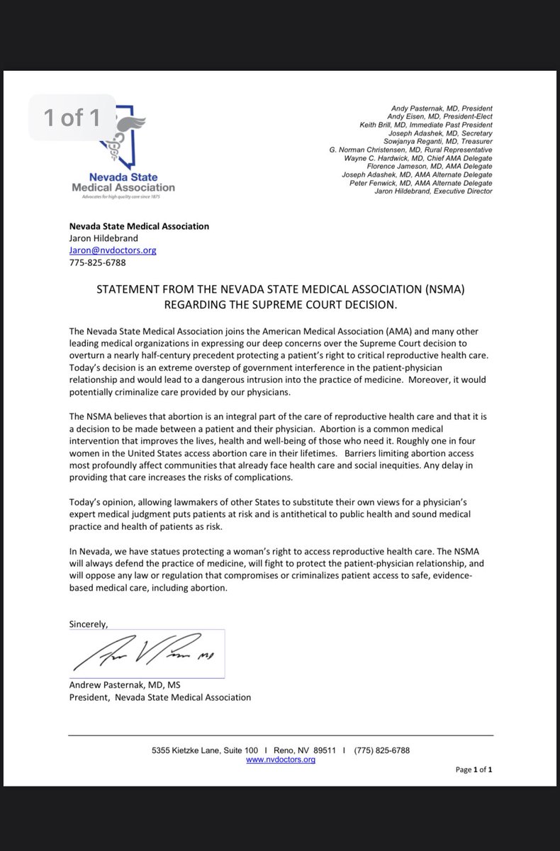 Jaron_Scott44's tweet photo. Nevada State Medical Association’s Statement on SCOTUS decision:@RenoDrew @NVStateMedical https://t.co/Gh2NuYlXMs