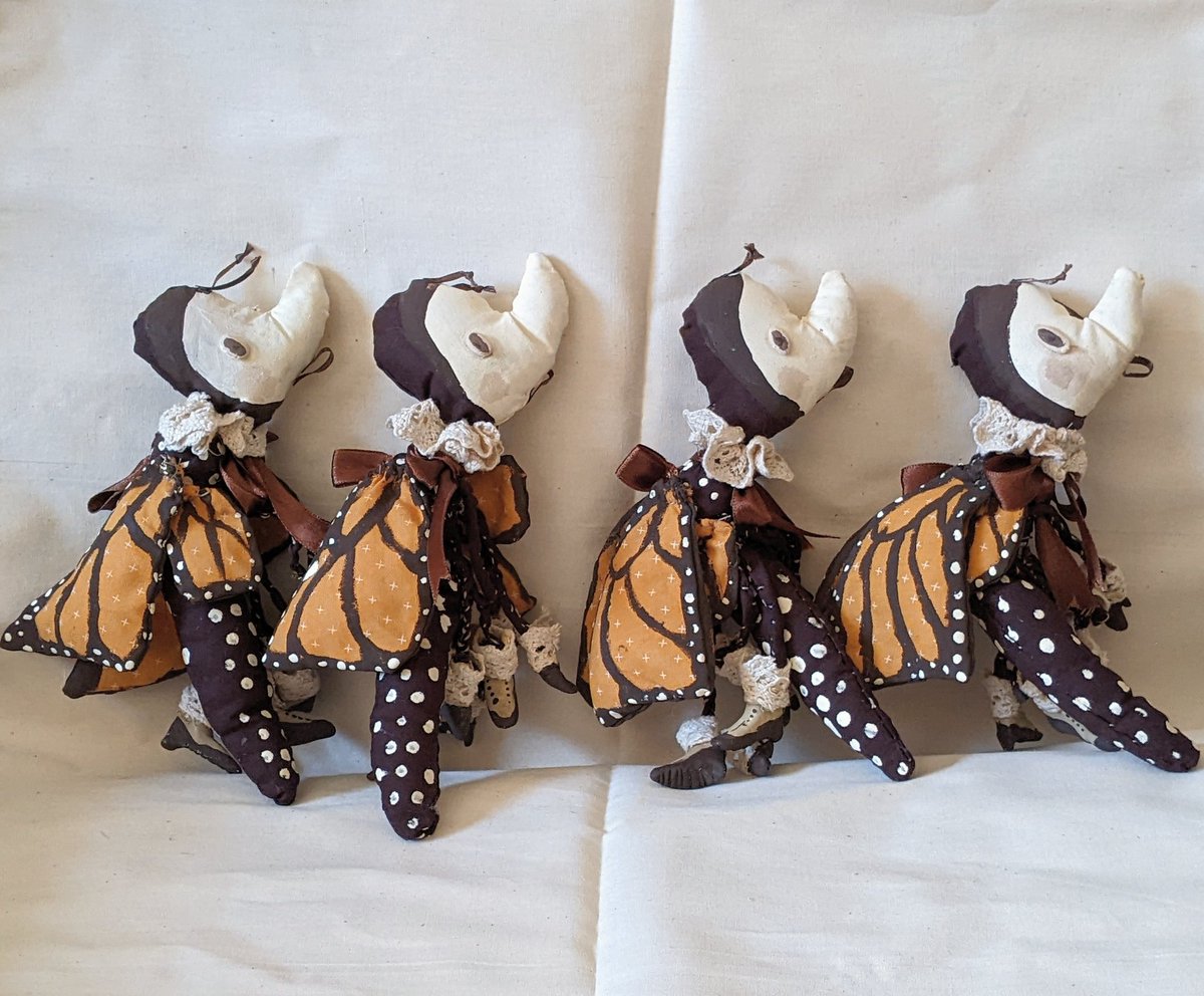 I made four handsewn & handpainted monarch Butterfly clothdolls

I stocked into my shop if any are interested in taking one home, link is with in my bio. 🦋

Thank you.

2022.