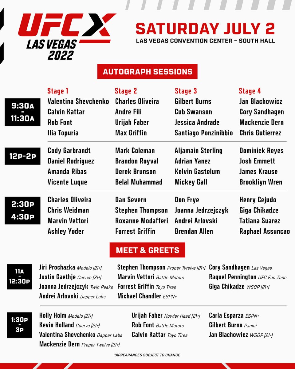 The schedule for #UFCX has finally arrived 👀

Don't miss out on the 𝐔𝐋𝐓𝐈𝐌𝐀𝐓𝐄 UFC fan experience - get your tickets now at UFC.com/UFCX! 🎟