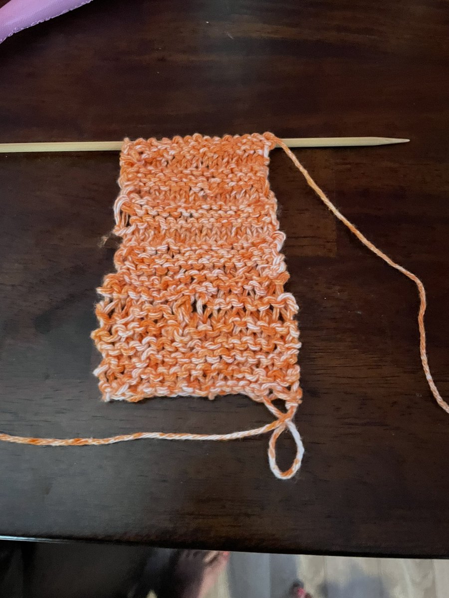 AshleyKenyon89's tweet photo. Yesterday I learned to knit 🧶. It’s getting tighter as I go. I’ve done a double stitch, a drop stitch, purl, and knit phew! Thanks @MrsDabek! https://t.co/HX5547gZvO
