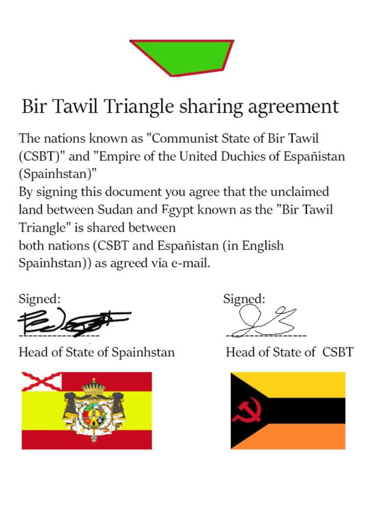 Tras un día de negociación, los jefes de estado dejaron claro que parte del triángulo de Bir Tawil nos pertenecía a nosotros y que parte pertenecía a <a href="/CSBT_PT/">Rahhhhh</a>