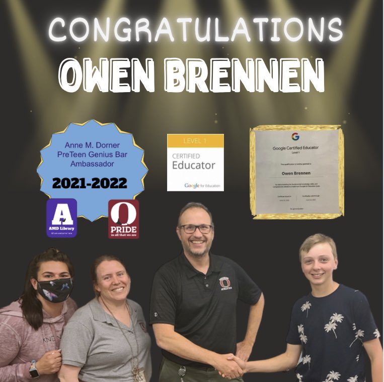 What do you do when you finish all your middle school work, but haven’t started high school yet? If you’re @BrennenOwen, you become a <a href="/GoogleForEdu/">Google for Education</a> #CertifiedEducator! Congratulations, Owen!
We are so proud of you🎉🤩 #StayCurious #KeepRaisingTheBar <a href="/OssDOT/">Mike Hanna</a> <a href="/TeachBacon/">Allison Bacon</a> @AMD_ROCKS