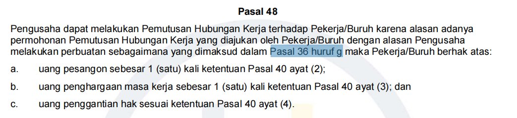 pelajaran penting untuk kita para budak korporat.

kalau sekiranya atasan udh nyuruh aneh-aneh &amp; tercium bau pelanggaran terhadap regulasi, tolak dengan bukti penolakan yg jelas (WA, Email)

kalau kita disuruh melanggar hukum gt, kita bisa ajuin permintaan PHK, dapet 1x Pesangon
