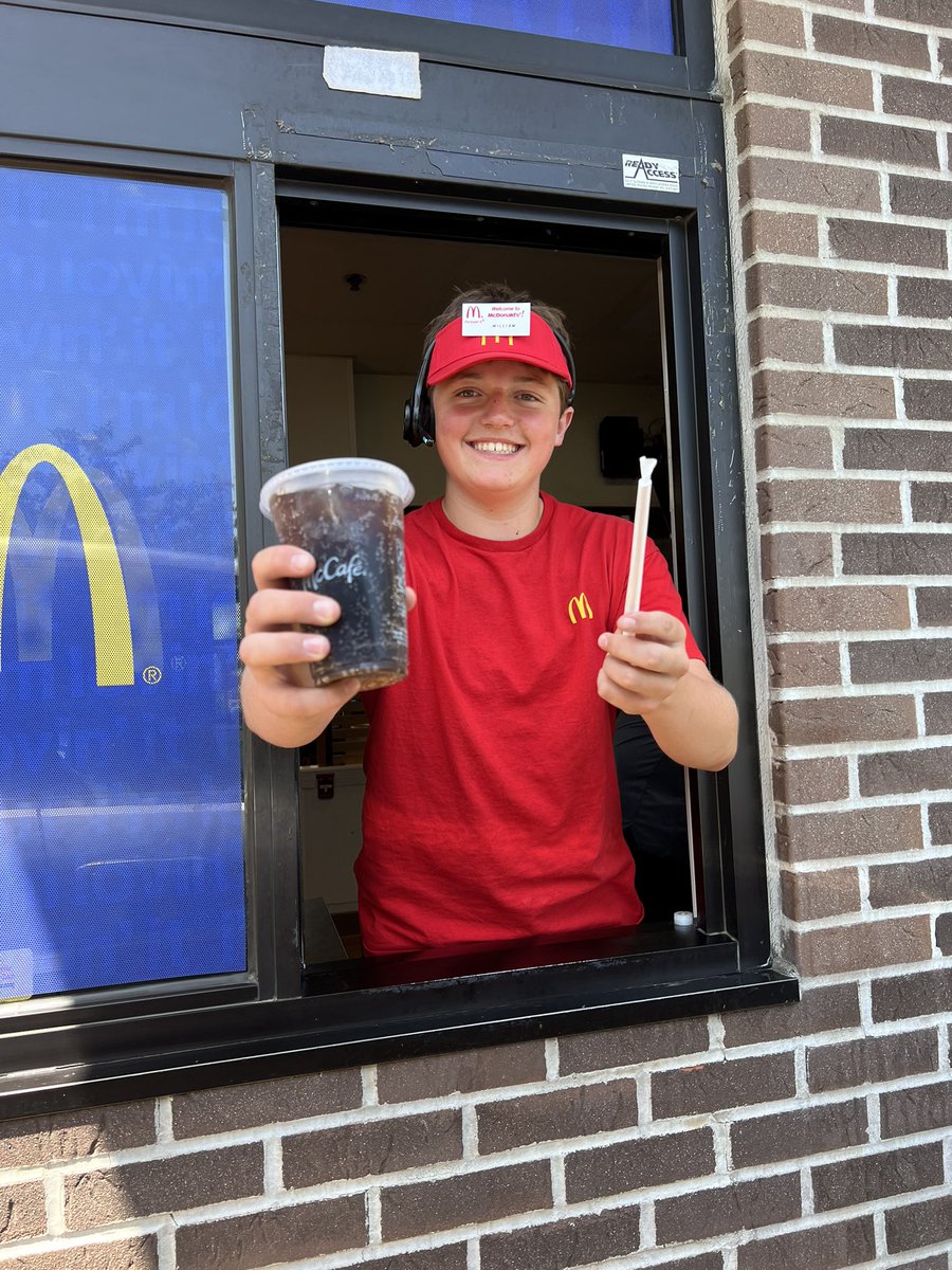 Loving his first job! <a href="/McDonalds/">McDonald's</a>