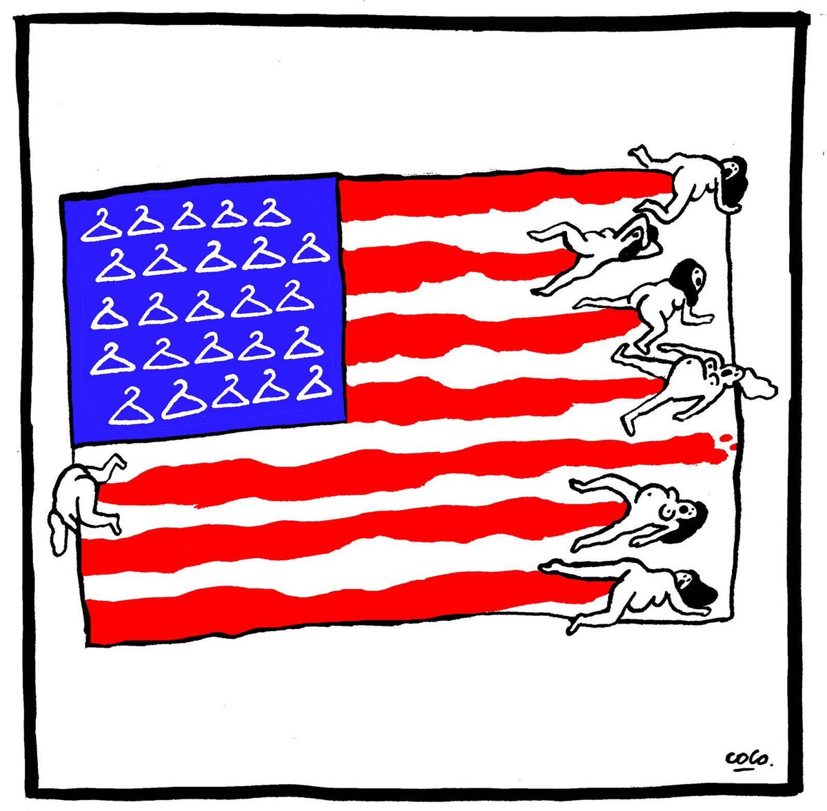 FrankUnderwood's tweet photo. French cartoonist @cocoboer on what the USA has become. https://t.co/w0AP409acx