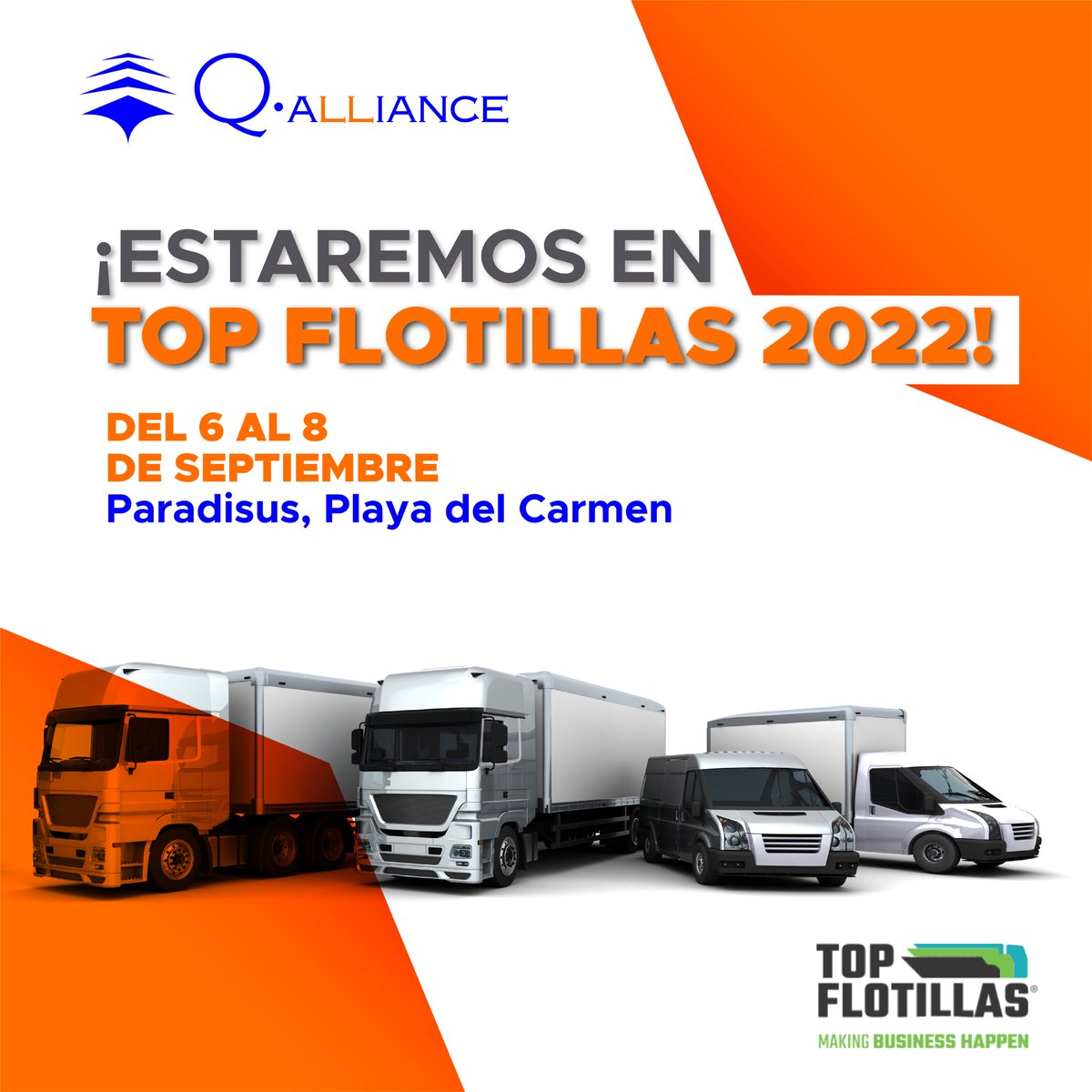 TheQalliance's tweet photo. Nos vemos en @TFlotillas 2022, un evento que reúne a fabricantes y distribuidores de soluciones para el sector de transporte. Un evento único para crear oportunidades de negocio y relaciones de largo plazo.  

#Growingtogether #TopFlotillas #Flotillas https://t.co/MkY2OABWKZ