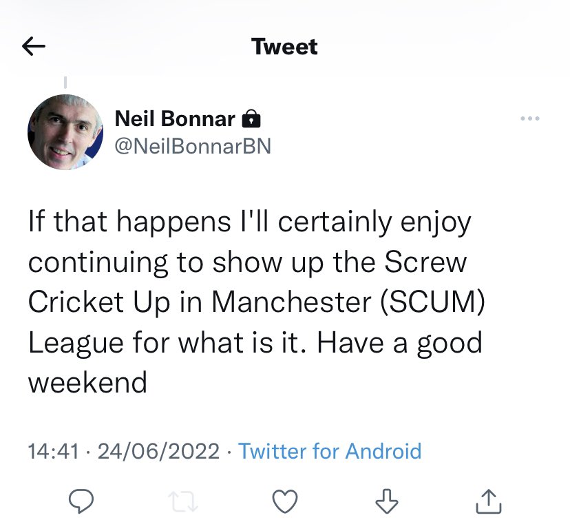 NeilBonnerBN's tweet photo. @JordanB29014614 @NeilBonnarBN @stechilly @GtrMcrCricket It’s very hard to ascertain which is the Parody account these days. https://t.co/nTlAnr8Z6P