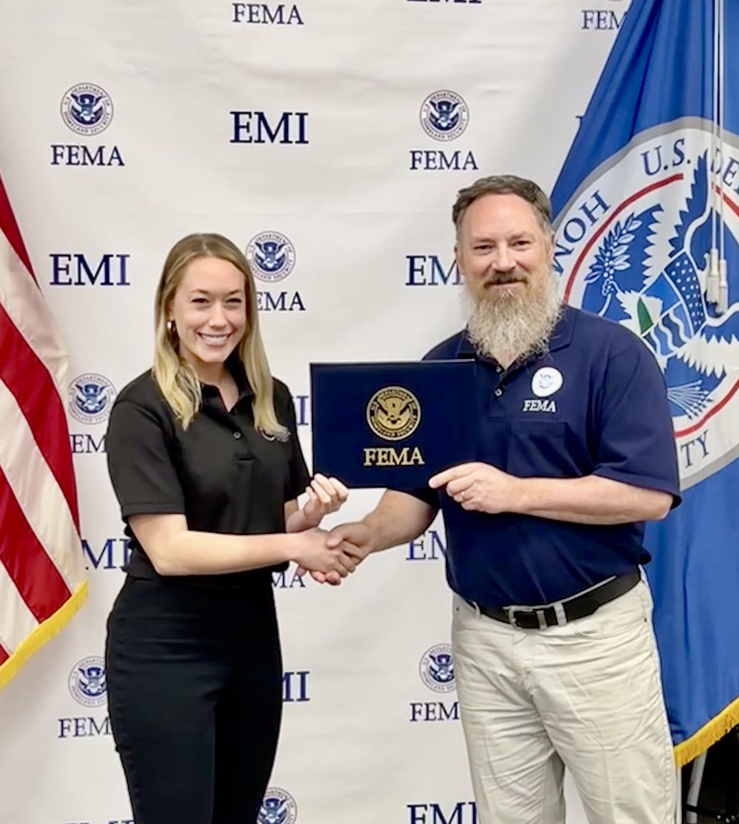 Melissa_Evans91's tweet photo. Congratulations to @ClayCountyMO_EM Specialist, Anne Poelzl, for graduating from the National Emergency Management Basic Academy #NEMBA at @FEMA_EMI.
The knowledge, experience, & partnerships gained will be vital to the @claycountymo Community. #EmergencyManagement #CCSOEM https://t.co/Hrr6musJqg