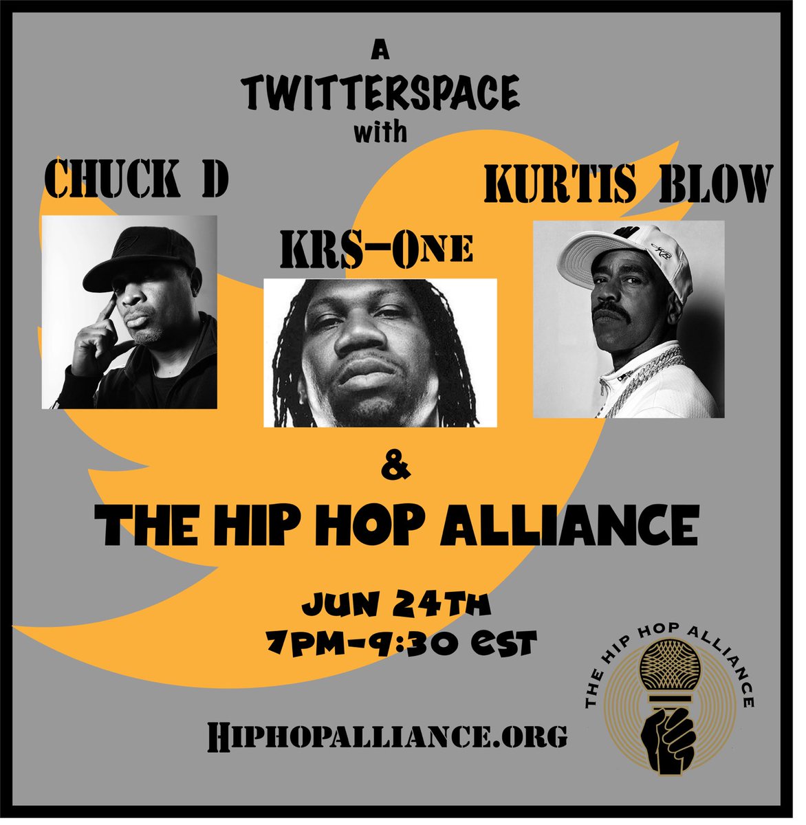 Check This Out!!! A Twitterspace with @MrChuckD @IAmKRSOne @KurtisBlow1 Tonight!