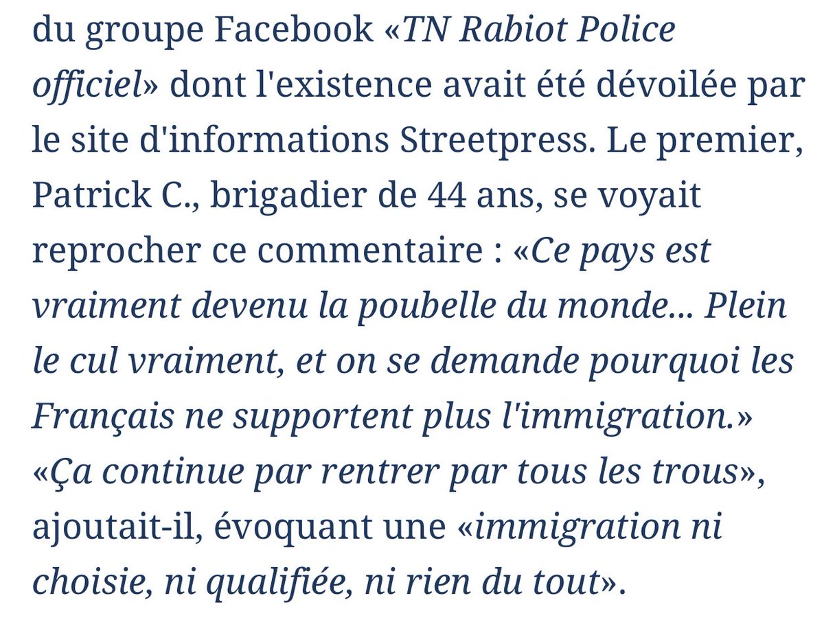 DamienRieu's tweet photo. Pendant ce temps, un policier a pris 3 mois de prison avec sursis pour avoir écrit ça dans un groupe Facebook. 
https://t.co/PRhk1zUNPZ https://t.co/ZxLjYwxbxq