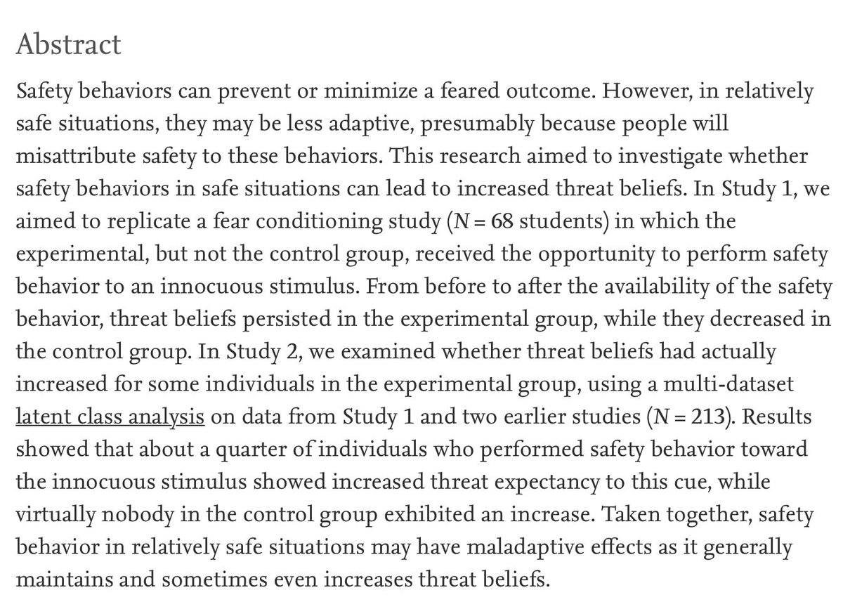 Angelos Krypotos @angelosvankr.bsky.social - (Ψ) (@angelosvankr) on Twitter photo Safety behaviors toward innocuous stimuli can maintain or increase threat beliefs. New paper by van Dis, myself, @Marielle_ZZ, Tinga, & <a href="/EppUtrecht/">Experimental Psychopathology lab Utrecht</a> : sciencedirect.com/science/articl… Safety behaviors toward innocuous stimuli can maintain or increase threat beliefs. New paper by van Dis, myself, @Marielle_ZZ, Tinga, & <a href="/EppUtrecht/">Experimental Psychopathology lab Utrecht</a> : sciencedirect.com/science/articl…
