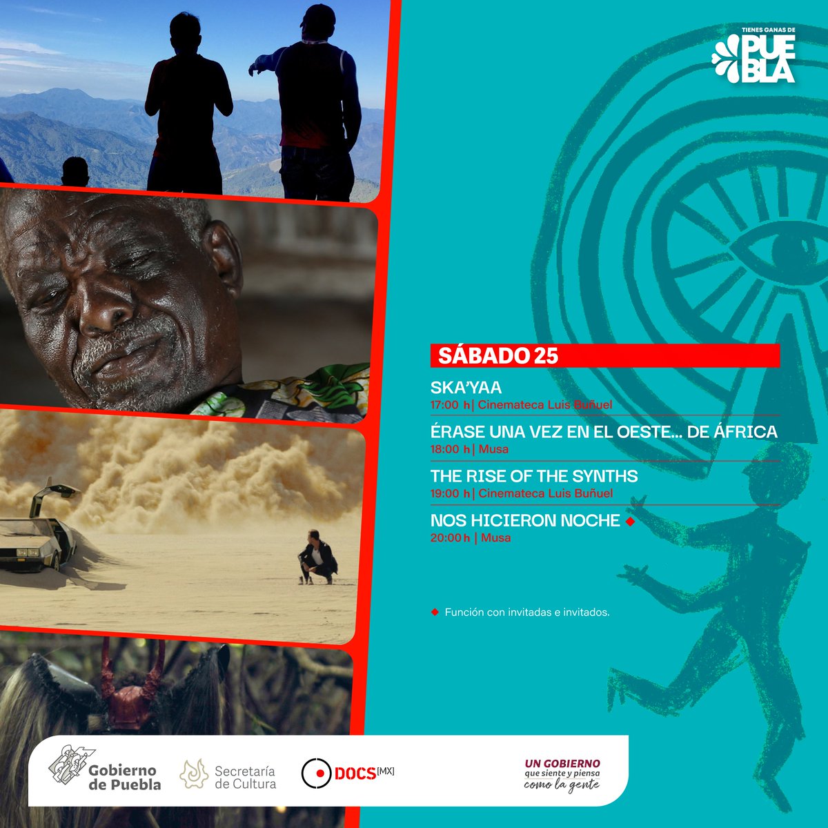 CulturaGobPue's tweet image. ¡#DocsPuebla2022 👁🗨 ya está aquí! @DocsMX @cinemateca_pue 

Consulta la cartelera 📽️ del fin de semana y disfruta las proyecciones que tenemos para ti⬇️.
#TienesGanasDePuebla.