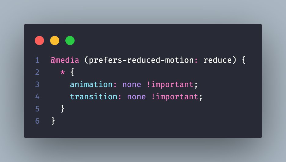 ceci_code's tweet image. I have a good use of !important in #css and an #accessibility tip at the same time. You can unset all animations for people with reduced motion OS preference