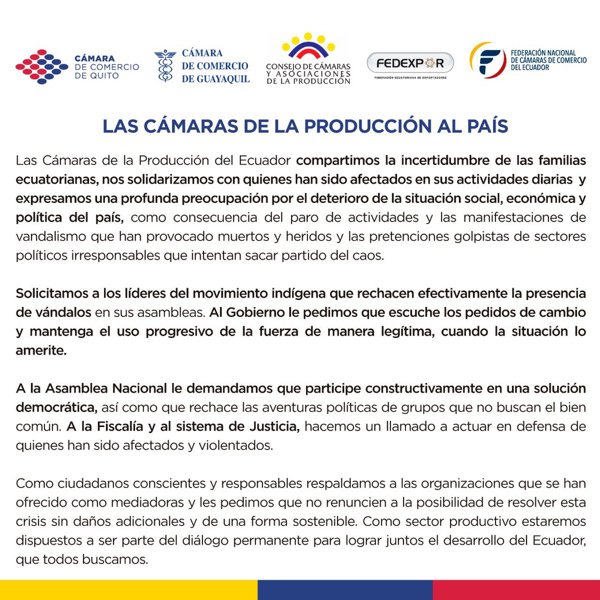 cloaizamontero's tweet photo. COMUNICADO 

Las cámaras de la producción al país 👇 https://t.co/c4z6cdwTF1