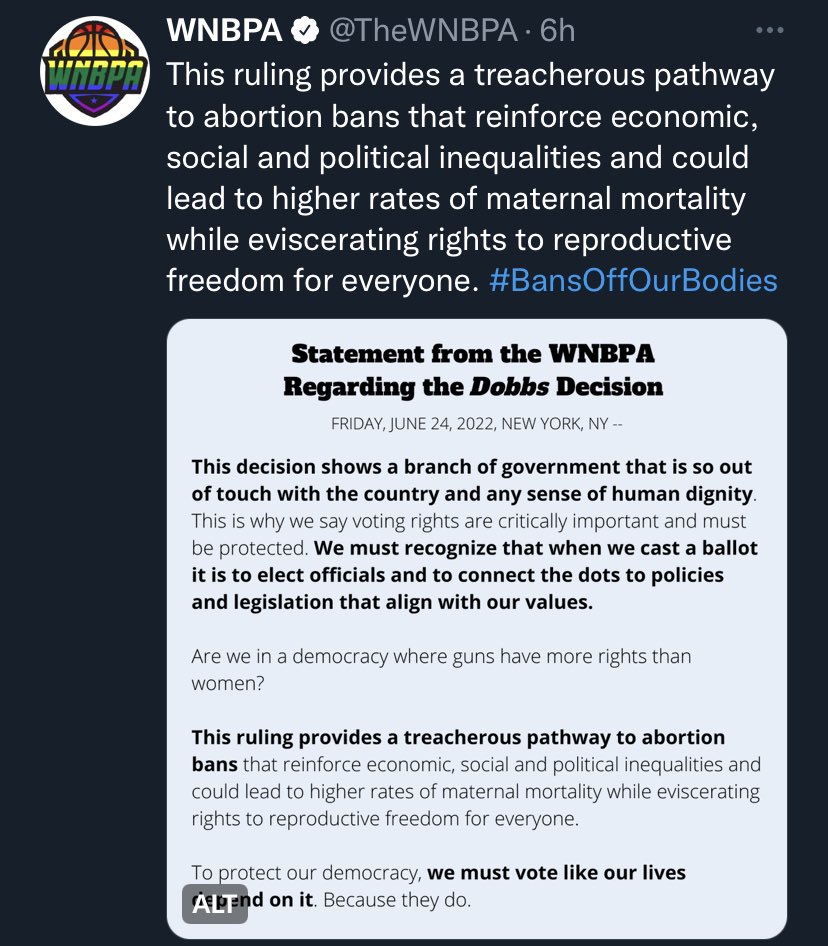 zephyrmelton's tweet photo. I have confirmed with the @LPGA that they will not be issuing a statement in the wake of Roe v. Wade.

On a day when various teams and leagues have voiced their stance on the side of a woman’s right to choose, their silence is noteworthy. https://t.co/tJ7B4nQ4WN
