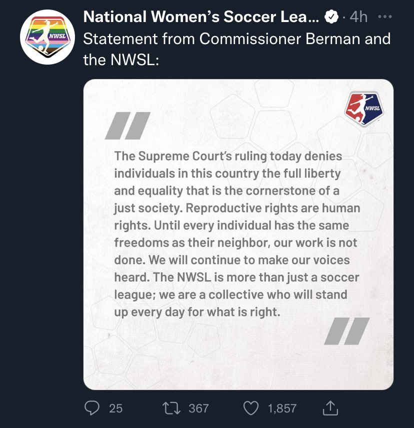 zephyrmelton's tweet photo. I have confirmed with the @LPGA that they will not be issuing a statement in the wake of Roe v. Wade.

On a day when various teams and leagues have voiced their stance on the side of a woman’s right to choose, their silence is noteworthy. https://t.co/tJ7B4nQ4WN