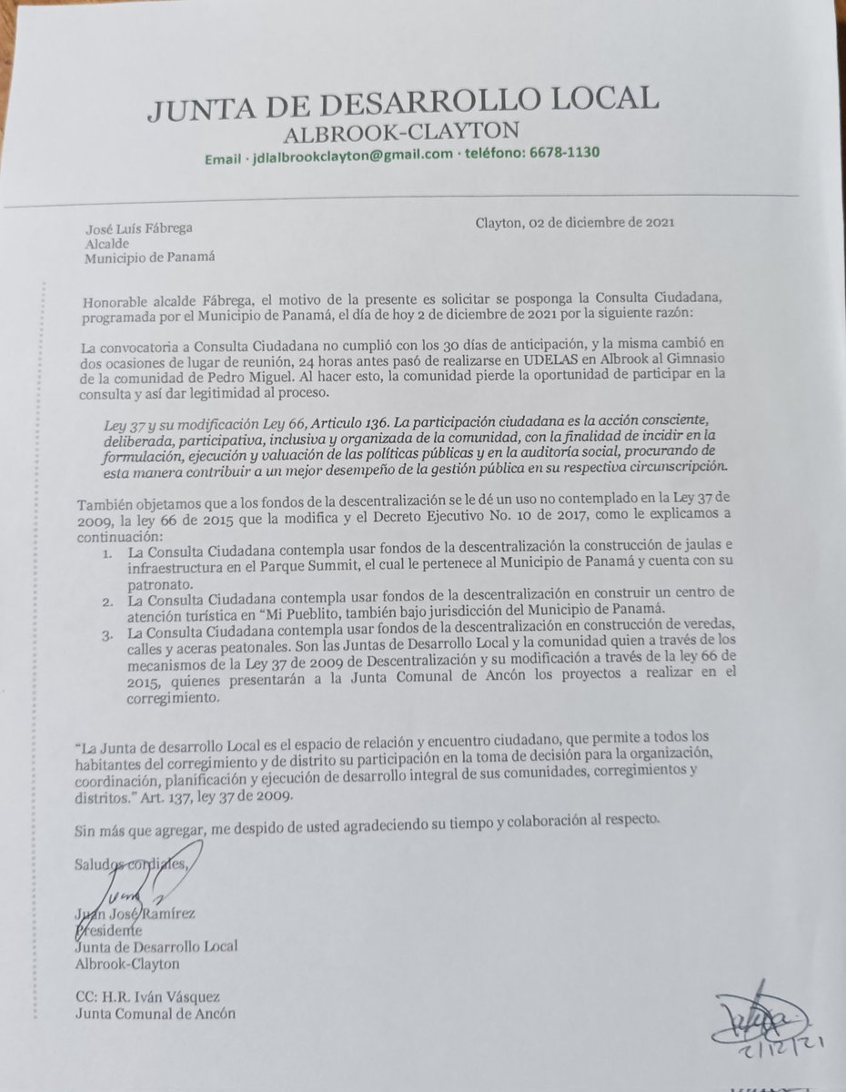AlbrookClayton's tweet photo. Se advirtió al Alcalde d irregularidades en Consulta Ciudadana en Pedro Miguel 2-12-21 También a funcionaria d Autoridad Nal d Descentralización, quién debió detener consulta. Ciudadanos votamos NO
@ProcuadmonPma @ANTAI_Panama @atenogenesR @prensacom @LinaVegaAbad @tvnnoticias https://t.co/TQVVsBrO3l