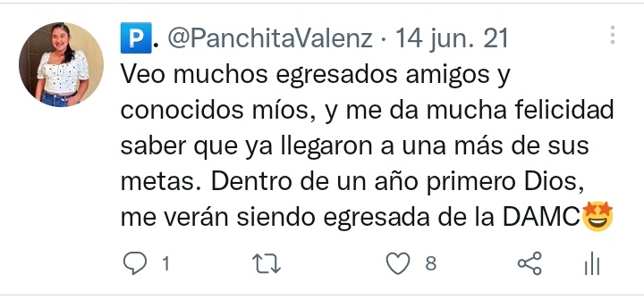 PanchitaValenz's tweet photo. Hace un año, hice este twit y hoy estoy a una semana de mi ceremonia de graduación. Ya puedo decir que soy egresada y pasante de la Lic. en Enfermería❤ https://t.co/86tg5GofO4