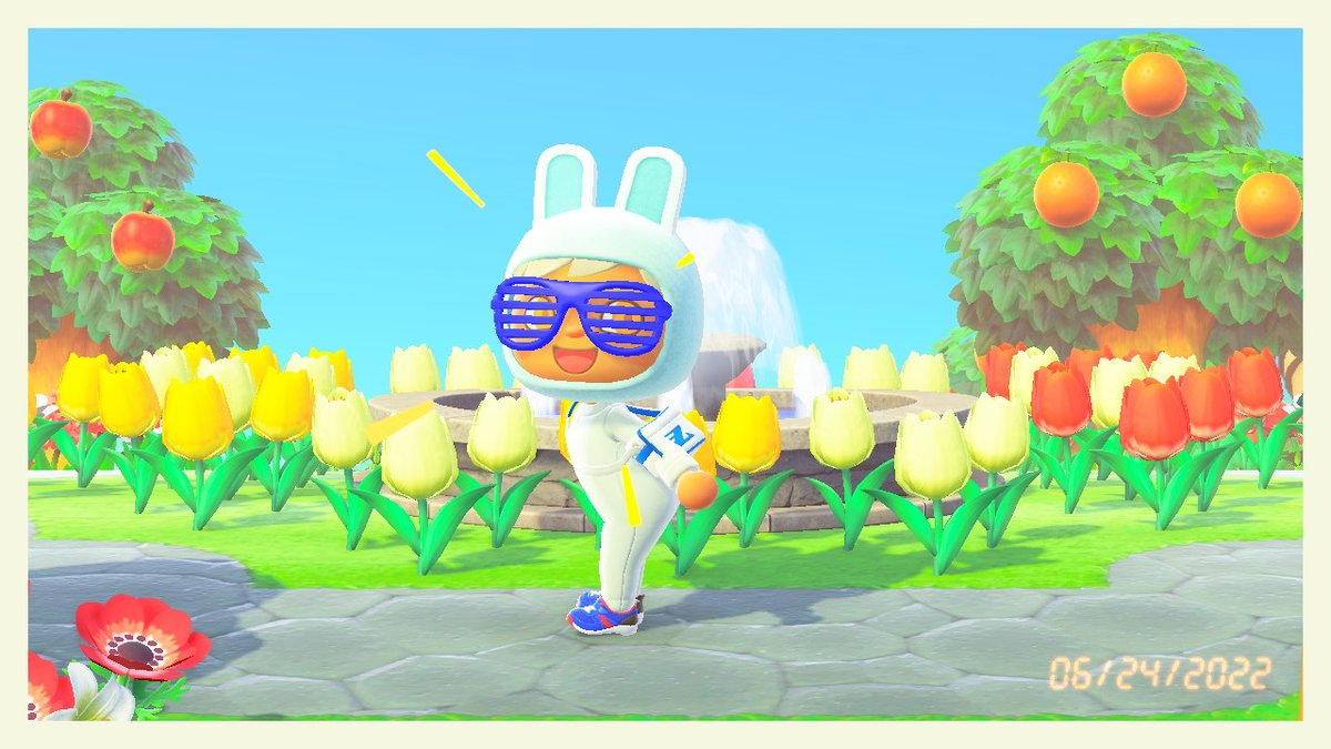 scurredycat's tweet photo. new menace in town and he's wearing a bunny onesie and scaring the locals #AnimalCrossing #ACNH #NintendoSwitch https://t.co/eH7iPHz8wC