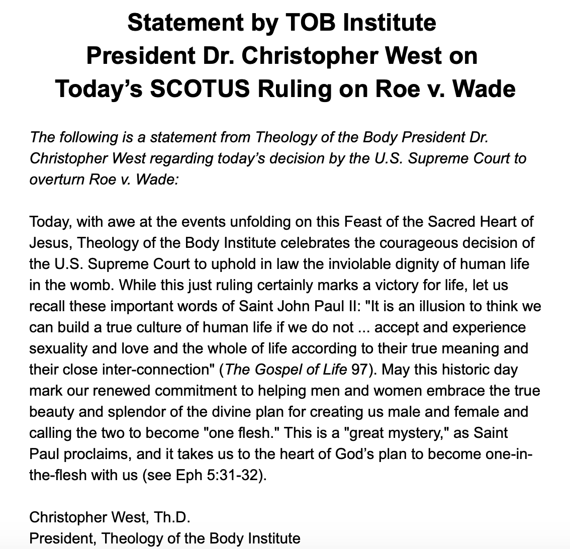 Theology of the Body Institute tweet media