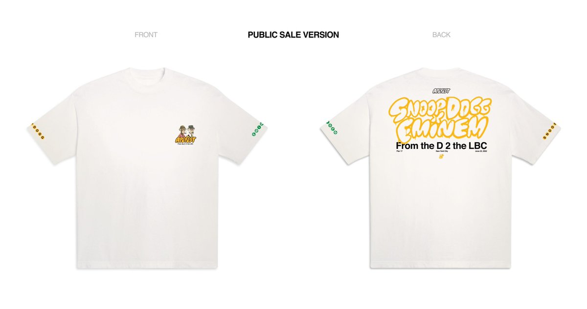 BoredApeYC's tweet photo. Our Snoop x Eminem merch drop is live, shop here: https://t.co/xb4RP577T2 This is a limited-run edition, available for 48 hours only, until Sunday 7pm ET. Sales in @apecoin only. Short-sleeve tee is open to everyone, long-sleeve version is just for BAYC and MAYC holders. Notes🧵 https://t.co/R6HdmJn9uO