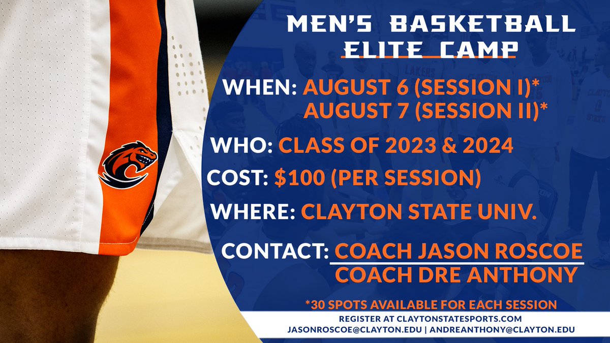 Come experience what it is like to be a Clayton State Men’s Basketball player. Don’t delay, and get registered today!