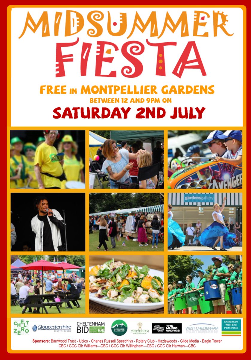 MidsummerFiesta's tweet image. 1 week to go until Midsummer Fiesta is back!  Sat 2 July, Montpellier Gardens @hwpartnership @CheltenhamBC @CheltenhamBID @CheltenhamZero