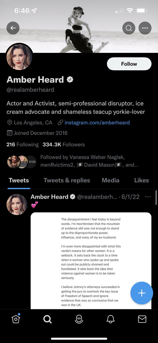 SheIsHer143's tweet photo. She doesn’t even have a million followers 🤣😝🤣🤣💀 but she’s a “celebrity”!!! We are watching karma unfold right before our very eyes! #AmberHeardDeservesJailTime #MenAreVictimsToo #MenToo #IStandWithJohnnyDepp https://t.co/rfoz5byG61