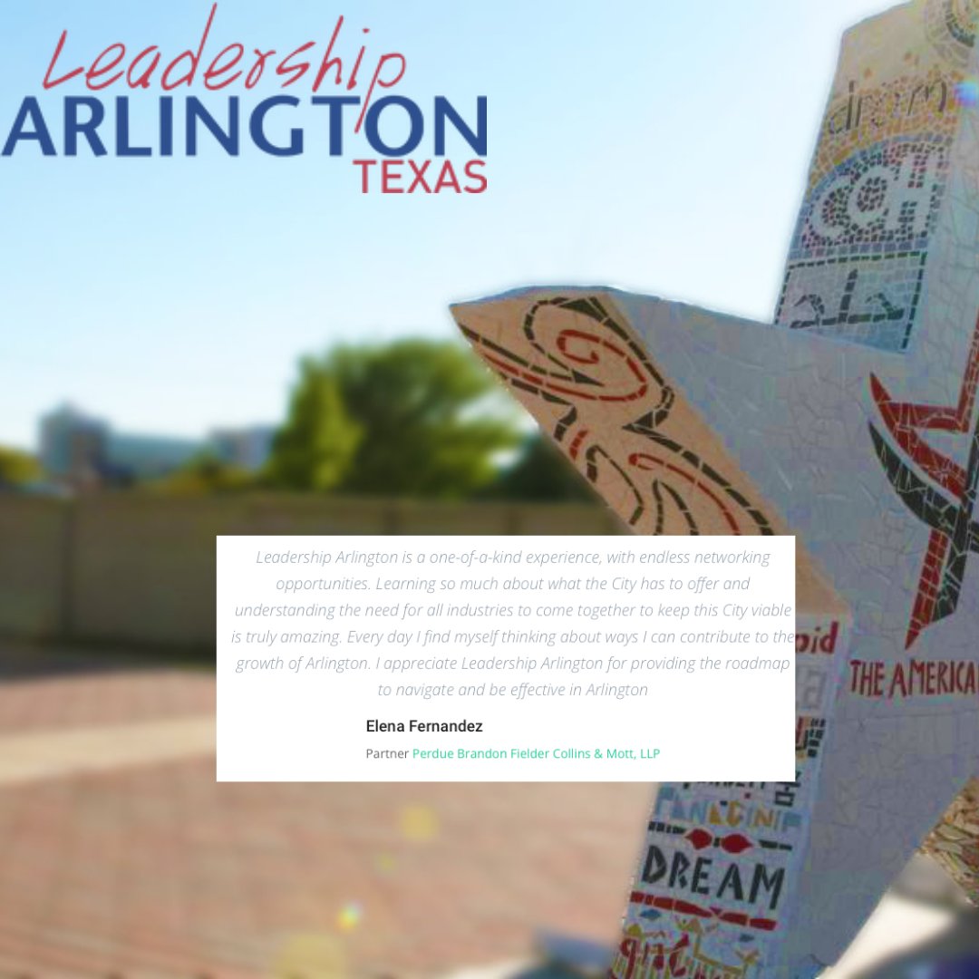 LeadArlingtonTX's tweet photo. Want to learn more about Leadership Arlington? See what our Alumni think of the program!

Leadership Arlington is accepting applications for the Class of 2022-2023 Adult and Student programs through June 30th. Check out our website at https://t.co/baGdRAiwSc to to sign up! https://t.co/kxtimsdRrS