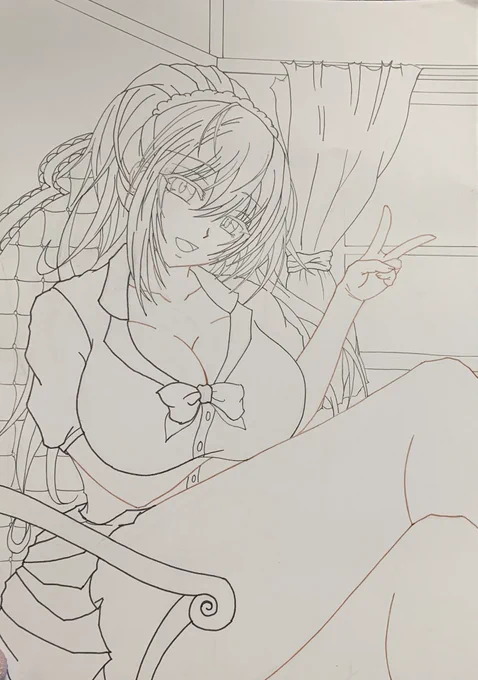線画は終わったけどちょっと頭大きかったかもですね⤵︎
色塗りご自由になのです 