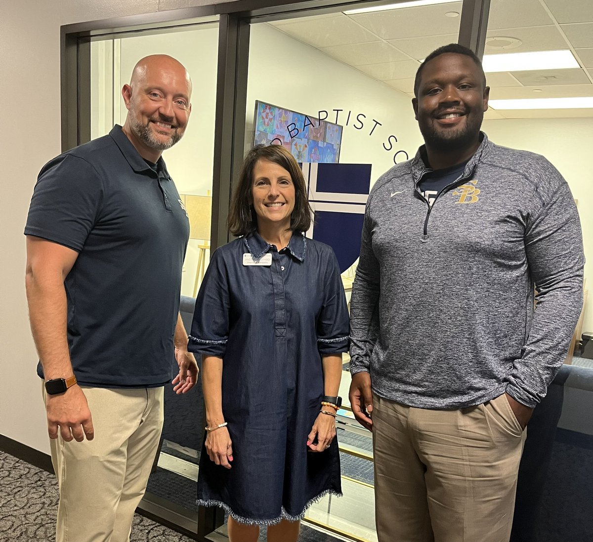 Dr_ChrisHobbs's tweet photo. Awesome day for us at @SBS_Houston ! @aprothro &amp; I welcomed @_CoachHamp to the #SBSFam as our new Upper School Admissions Coordinator! As an @NUFBFamily alum, he’ll also join the @SBS_Athletics 🏈 staff.

Will brings intellect &amp; experience to admissions &amp; football.

LETSG🔵🟡🔵🟡 https://t.co/3F9zD4PUTb
