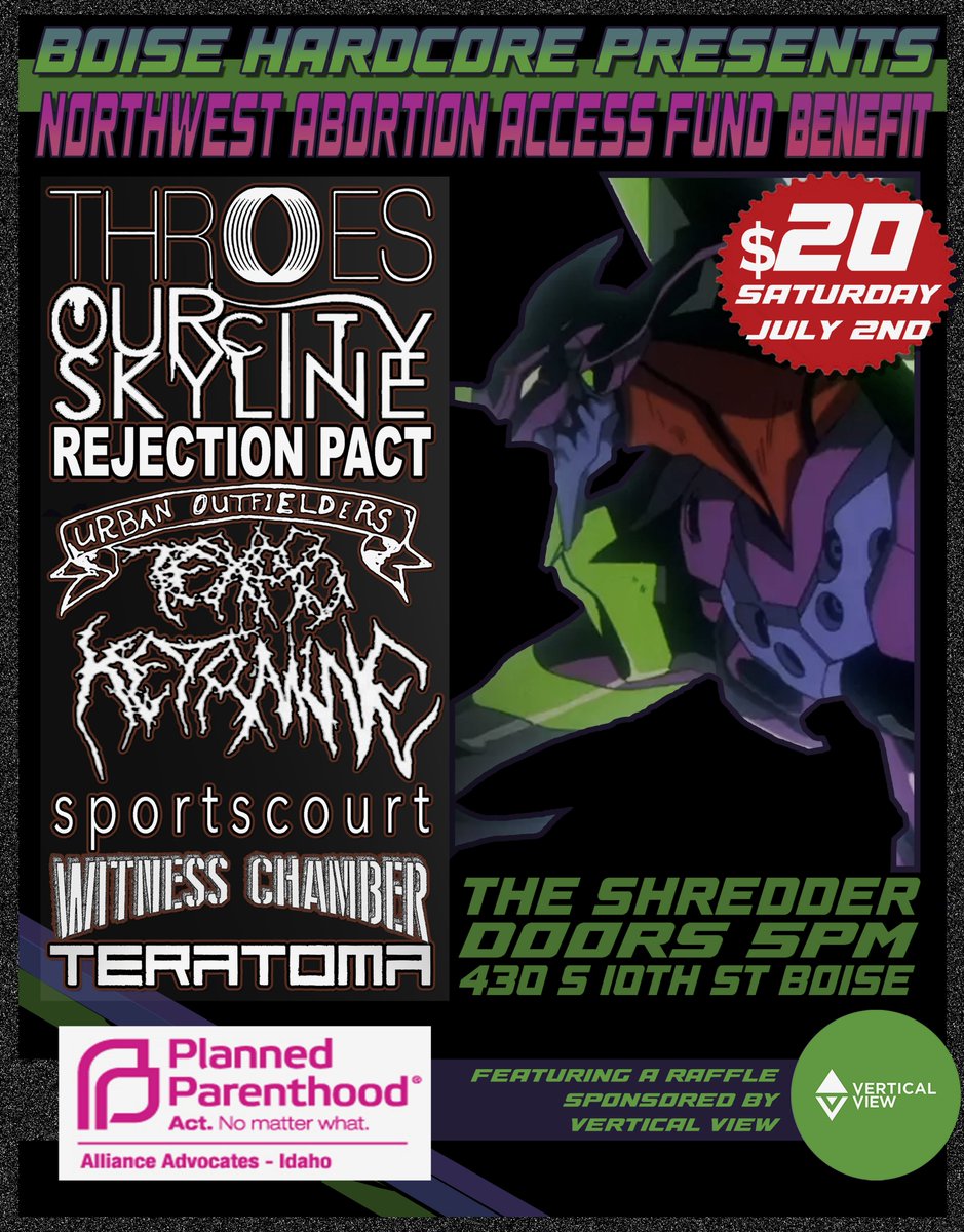 Today sucks. Come to this show, help raise funds for access to safe abortions. If you can't make the show and would like to contribute to our donation, or you would like to donate an item to our raffle, DM me. Retweet this shit so <a href="/governorlittle/">Brad Little</a> 's bitch ass sees it