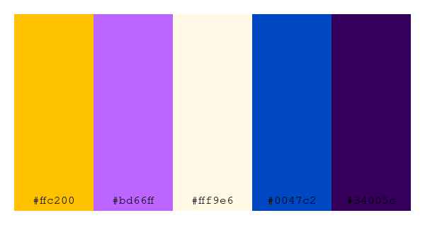 ColPaletteBot's tweet photo. Beep beep, here's a pretty color palette for you!
color-scheme.js parameters used:
- hue: 84
- variation: hard
- colors: #ffc200, #bd66ff, #fff9e6, #0047c2, #34005c
Have a lovely evening!
#twitterbot #colorpalette #colors #palette #prettycolors https://t.co/oDv71zvTvn