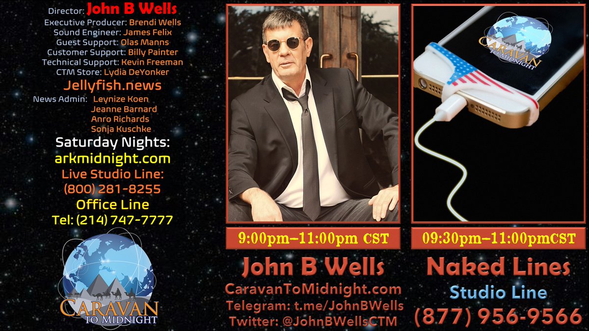 JohnBWellsCTM's tweet photo. Tonight on #CTM
Topic: Naked Lines Friday
Start: 8:30pm CDT

Lines open @ 9pm CDT
Studio Number: 877 956 9566

Listen:
AM/FM
https://t.co/wgmhmD1F7A
OPSLENS
https://t.co/MMGrx6ebX8
VokalNow
https://t.co/C1HzaXpafM
Twitch
https://t.co/u9wRY5YkRZ https://t.co/9OCAILjRkz
