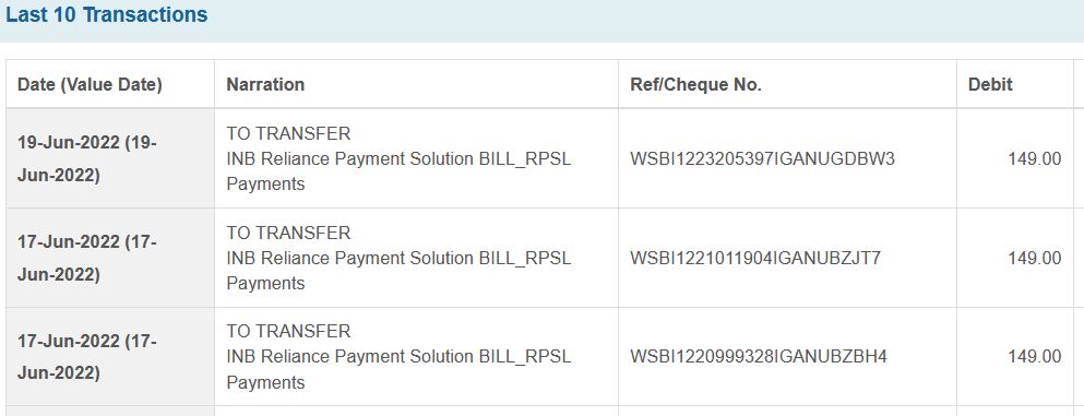 Nothing47480249's tweet photo. @MukeshAmbanima Sir, I paid Rs 149/- for a recharge. It was deducted from my acct on 17-Jun-22. It is the tx at the bottom of the attached screenshot. SBI has confirmed, "transaction IGANUBZBH4 has been successful &amp; settled on 18-June -22 (scr-shot attached. Pl refund it. ThankU. https://t.co/QPqKrt7HkT