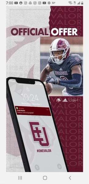ZachStein23's tweet photo. I am blessed to receive an offer to further my education and play football the next level @Evangel_FB https://t.co/tKWNci9wxY